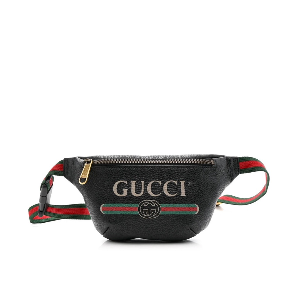 Gucci Black Leather Belt Bag with Green-Red Web Stripe